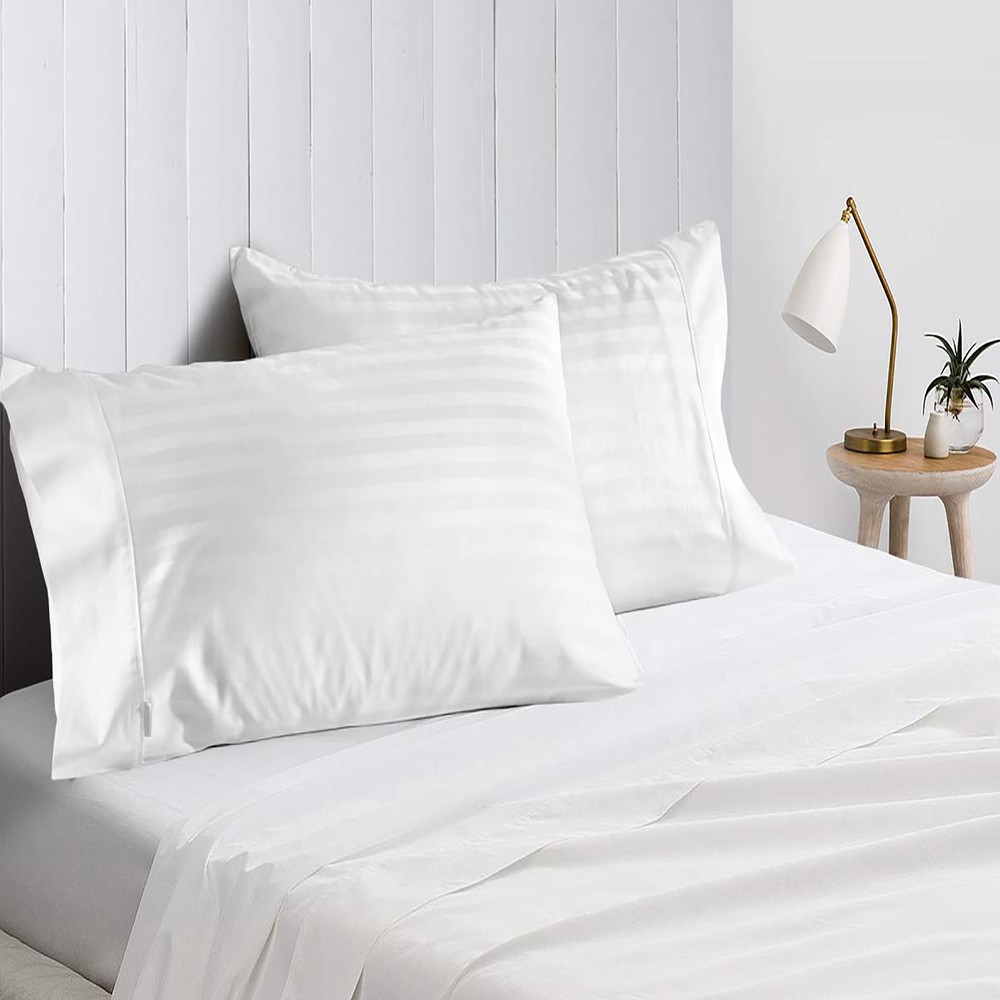 Soft Bedding 1000 - 1200 Thread Count 100% Cotton White Stripe Select Item