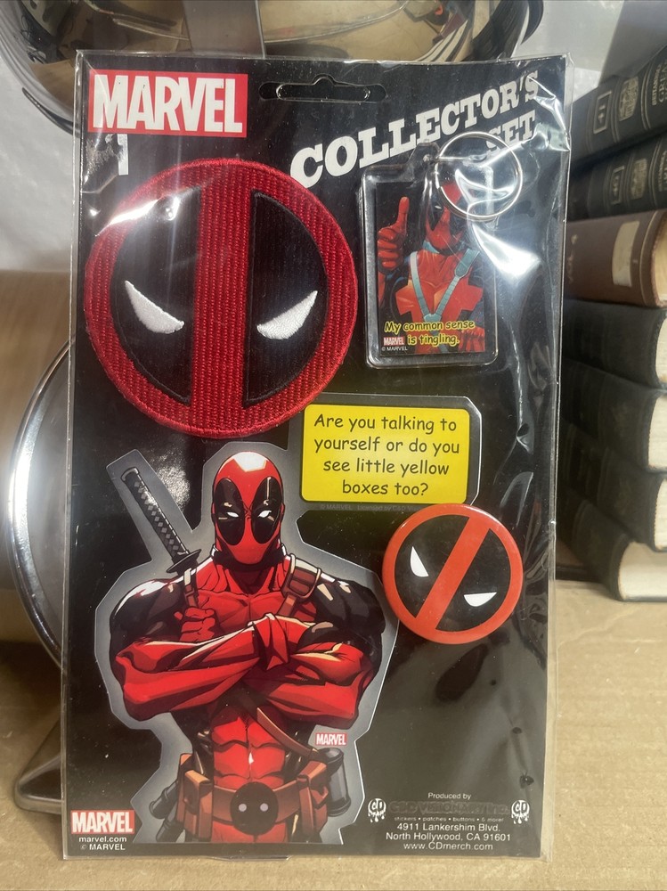Marvel DEADPOOL Patch Key Ring Sticker Button Collectors 4Pc. Set