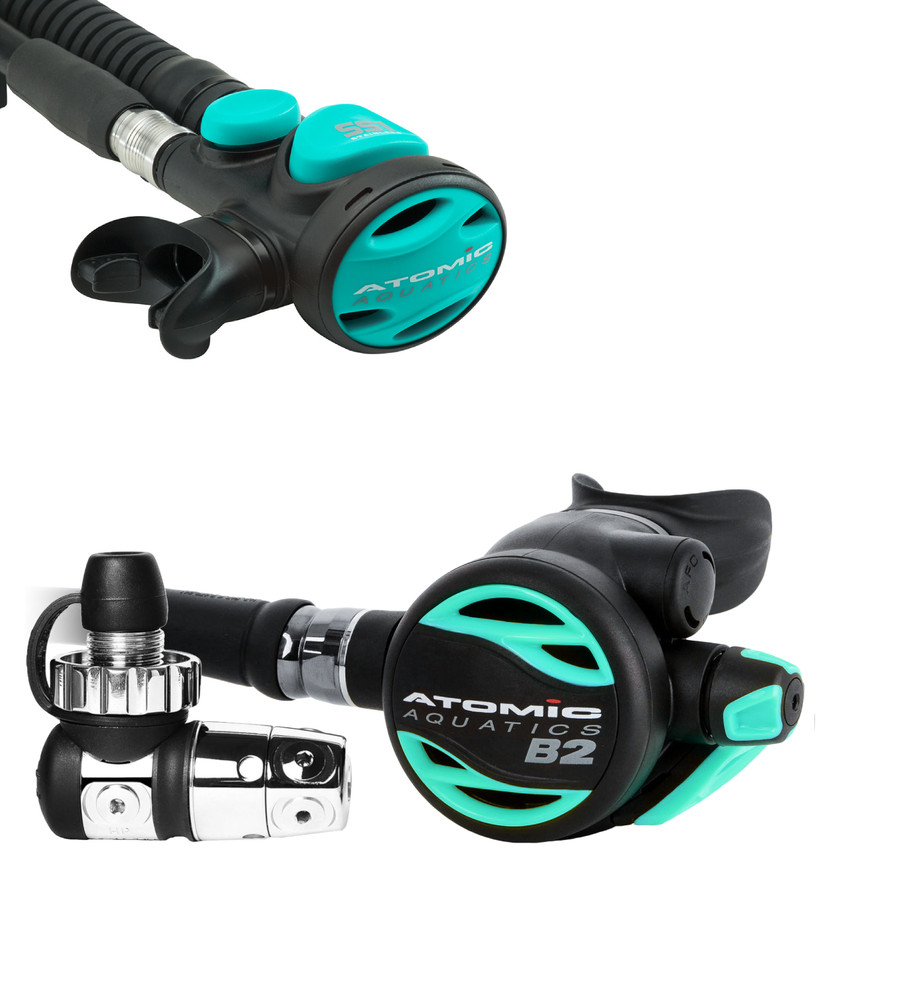 Atomic Aquatics B2 Regulator Din with SS1 Safe Second Stainless Aqua