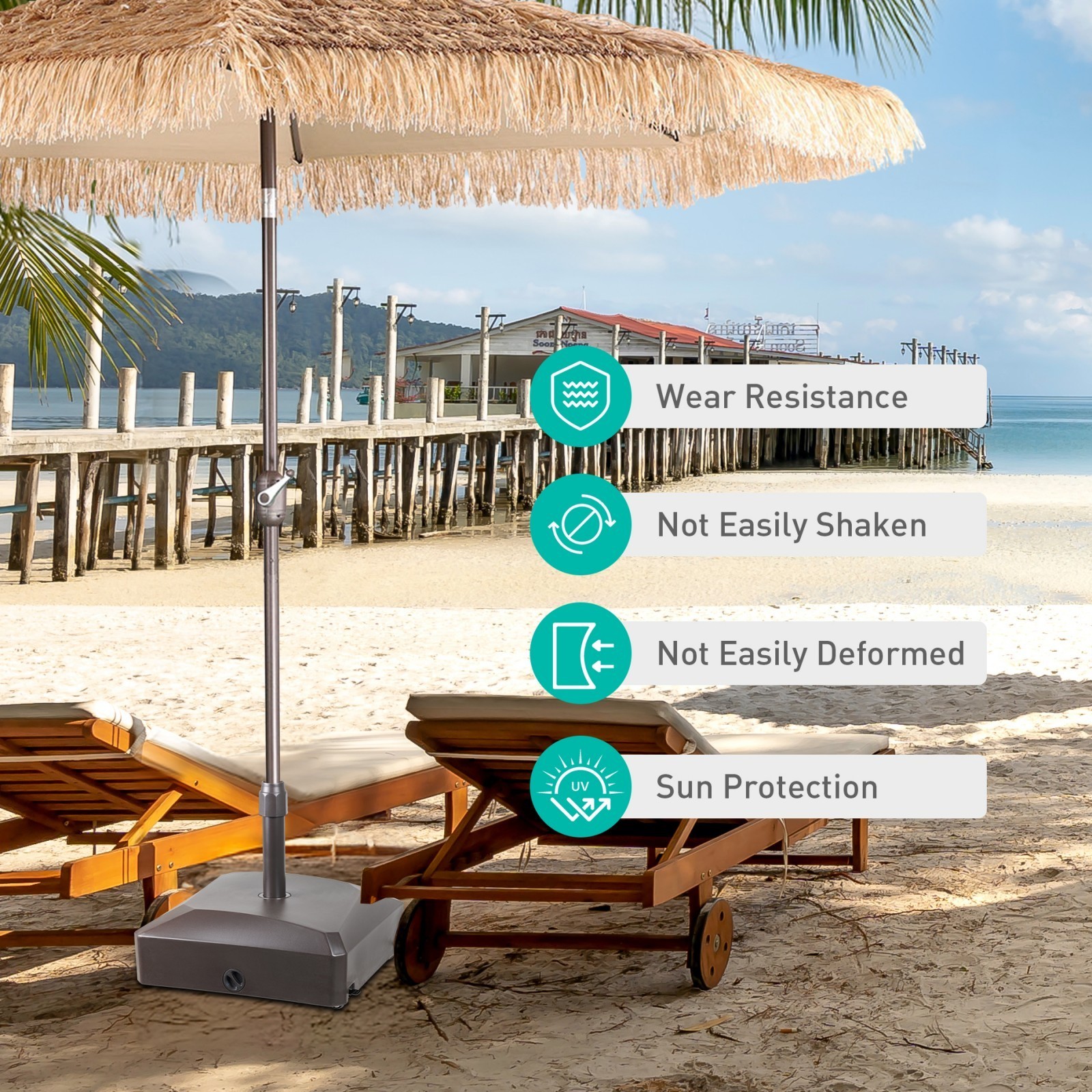 Patio Umbrella Base With Wheels Heavy Duty Fillable Market Umbrella Stand Brown