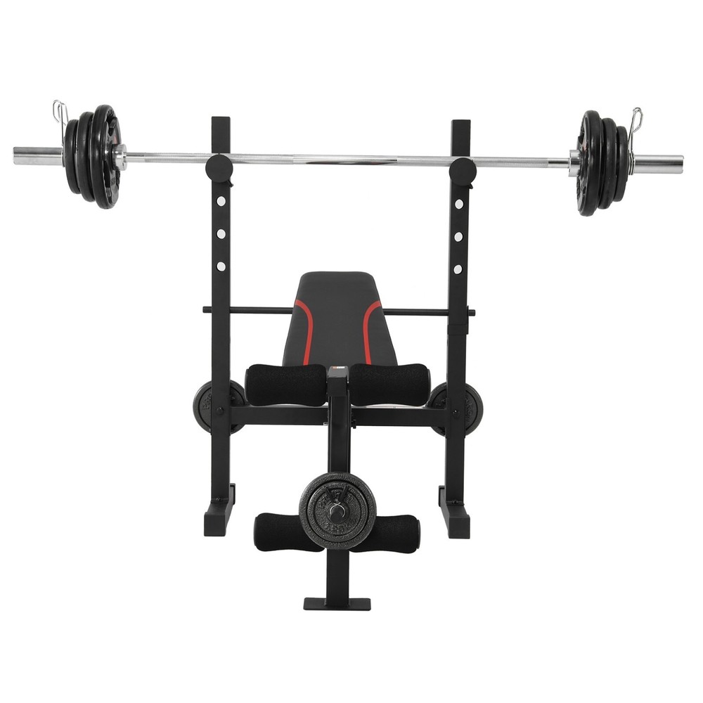 Adjustable Weight Bench Set with Squat Rack Foldable Flat Incline Decline