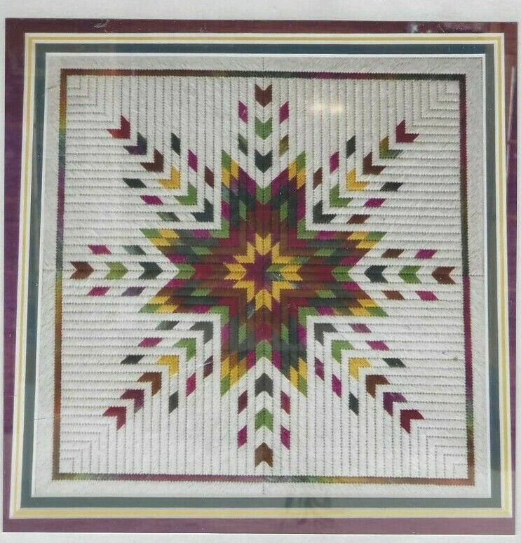 BRILLIANT STARBURST--Red, Green, Yellow, & White Design--Counted Canvas Pattern