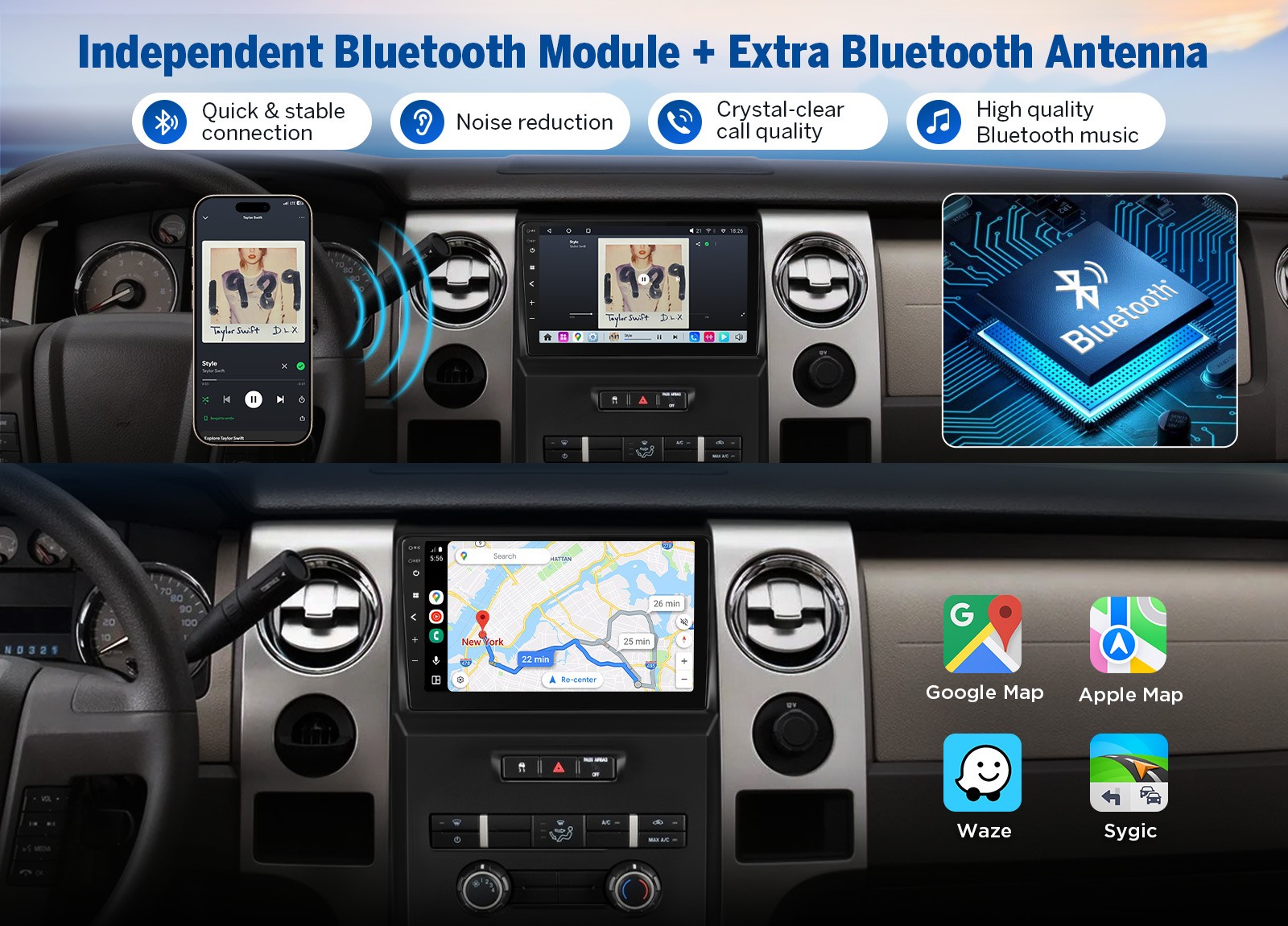 CAM+DVR+FDF1X7S Android 14 6+64 9" Car Stereo GPS HeadUnit CarPlay For Ford F150