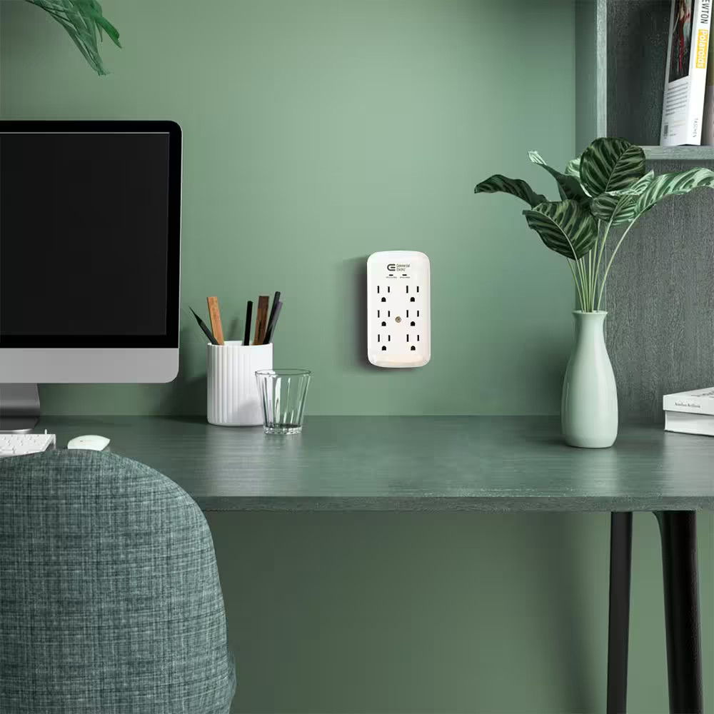 6-Outlet Wall Mounted Surge Protector, White (2-Pack)