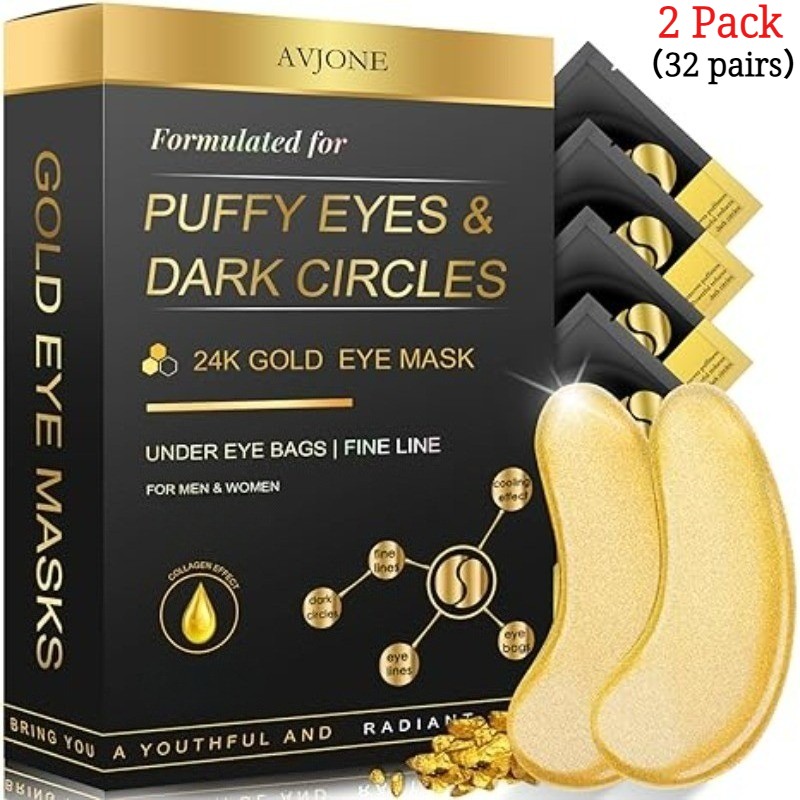 24K Gold Under Eye Patches - 32 Pairs Treatment for Dark Circles & Puffy Eyes