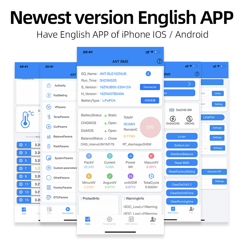 ANT Smart BMS 7S to 30S 40A-380A Li-ion LiFePo4 LTO Battery Protection Board