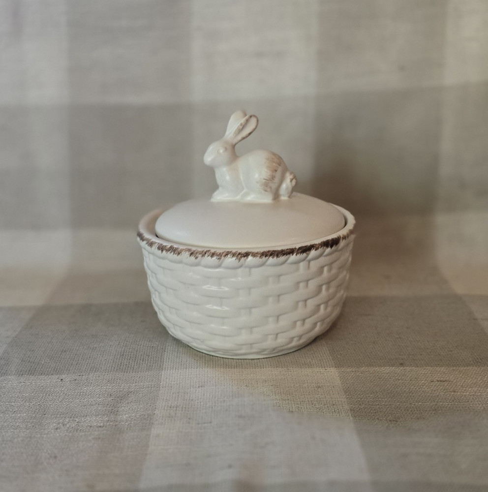 Threshold Off-white Stoneware Bunny Basket Candy Dish Jar w/ Lid