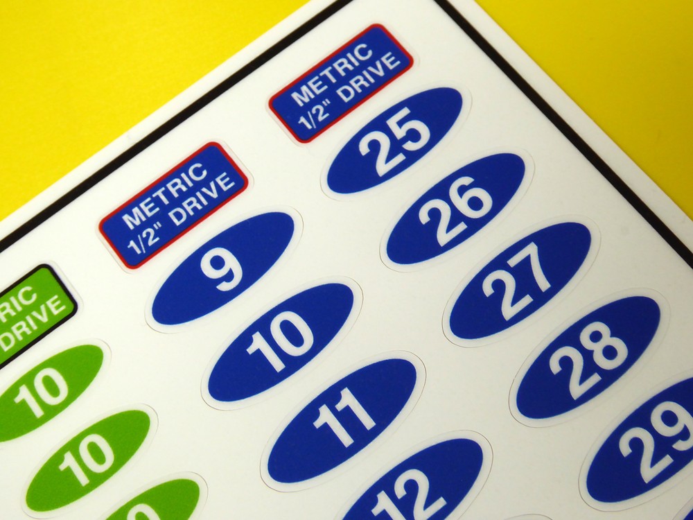 SOCKET SET IDENTIFICATION TOOL LABEL stickers METRIC, SAE,TORX DRIVE 3 sheets
