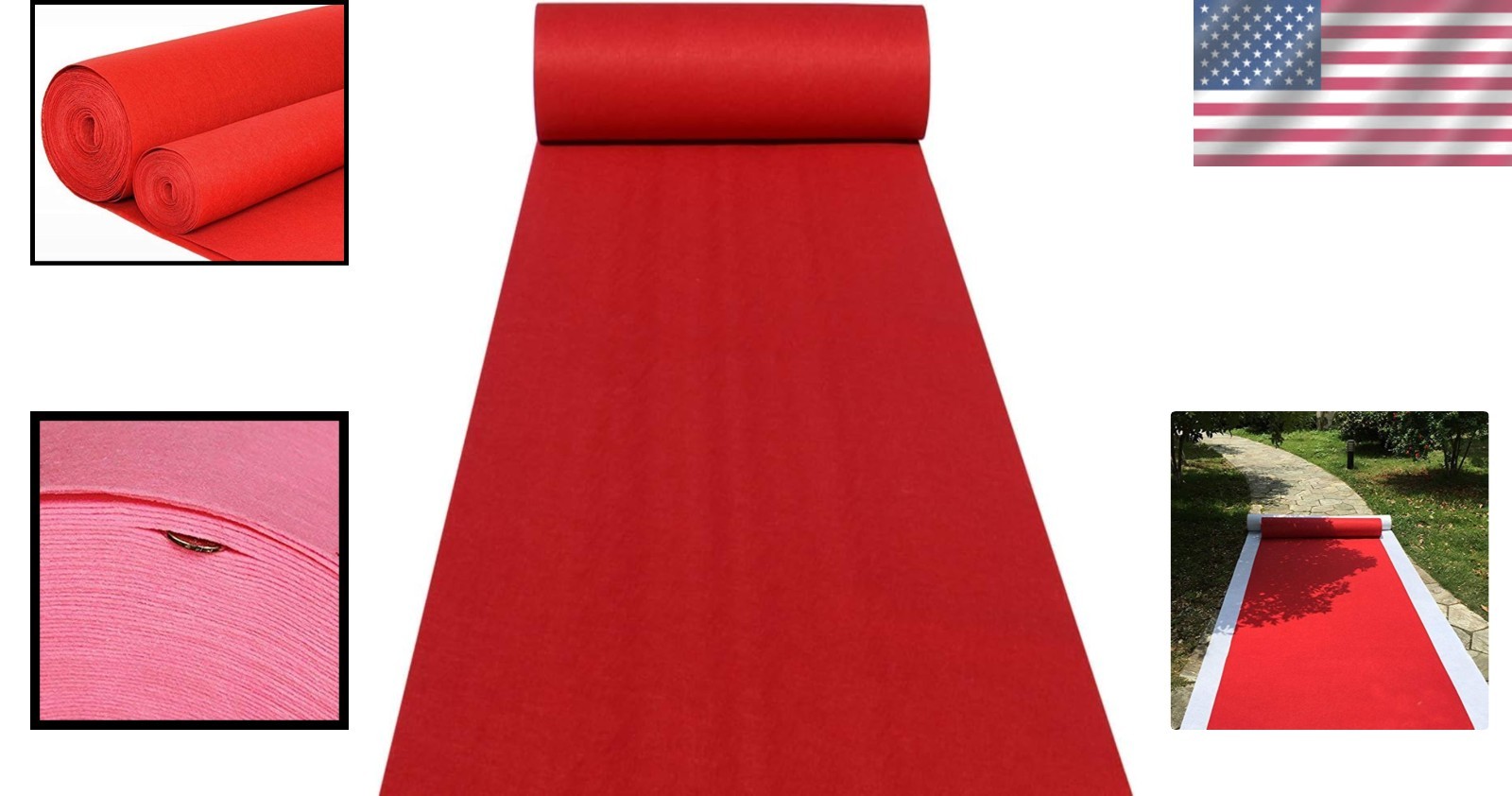 Wedding Aisle Runner Carpet Red Indoor Outdoor 2mm 15ft Long 24in Wide