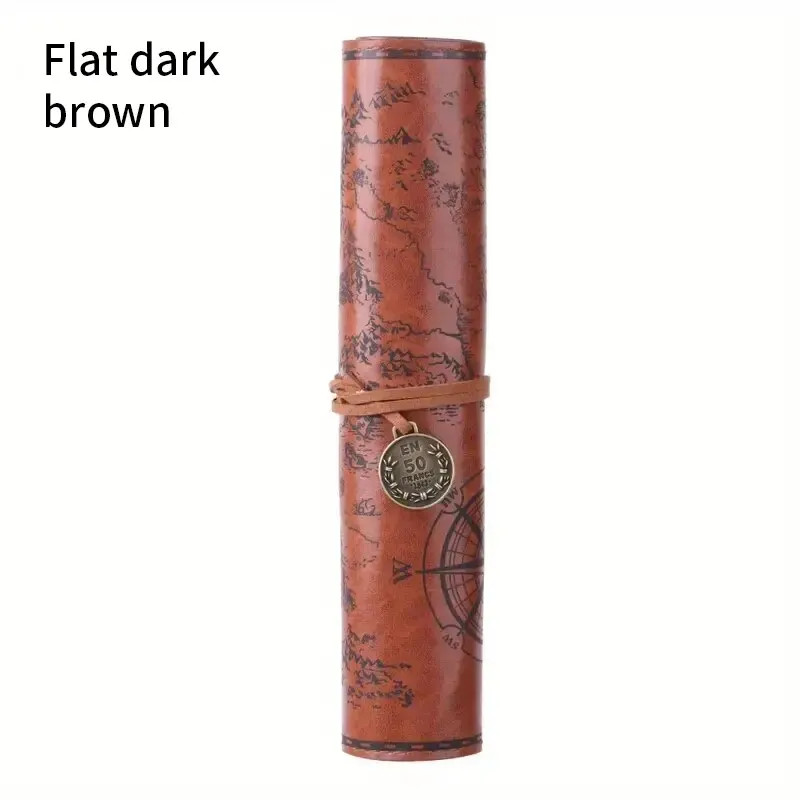 Creative Treasure Map Leather Pencil Case Large Capacity Roll Bag