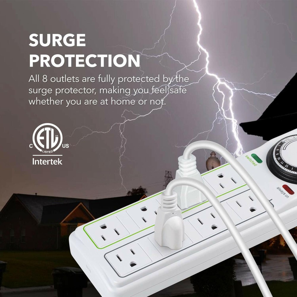 BN-LINK Surge Protector with 8 Outlets & Timer Power Strip Mechanical Auto timer