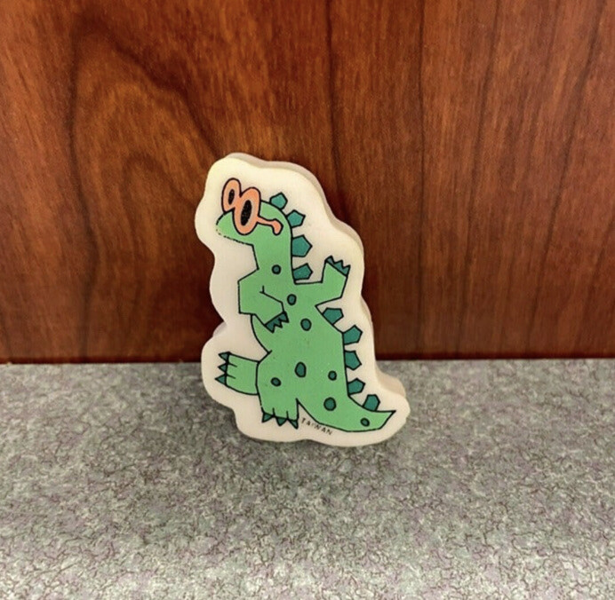 Vintage 2" Rubber Dinosaur w Sunglasses Eraser Dancing Green Retro 80s 90s