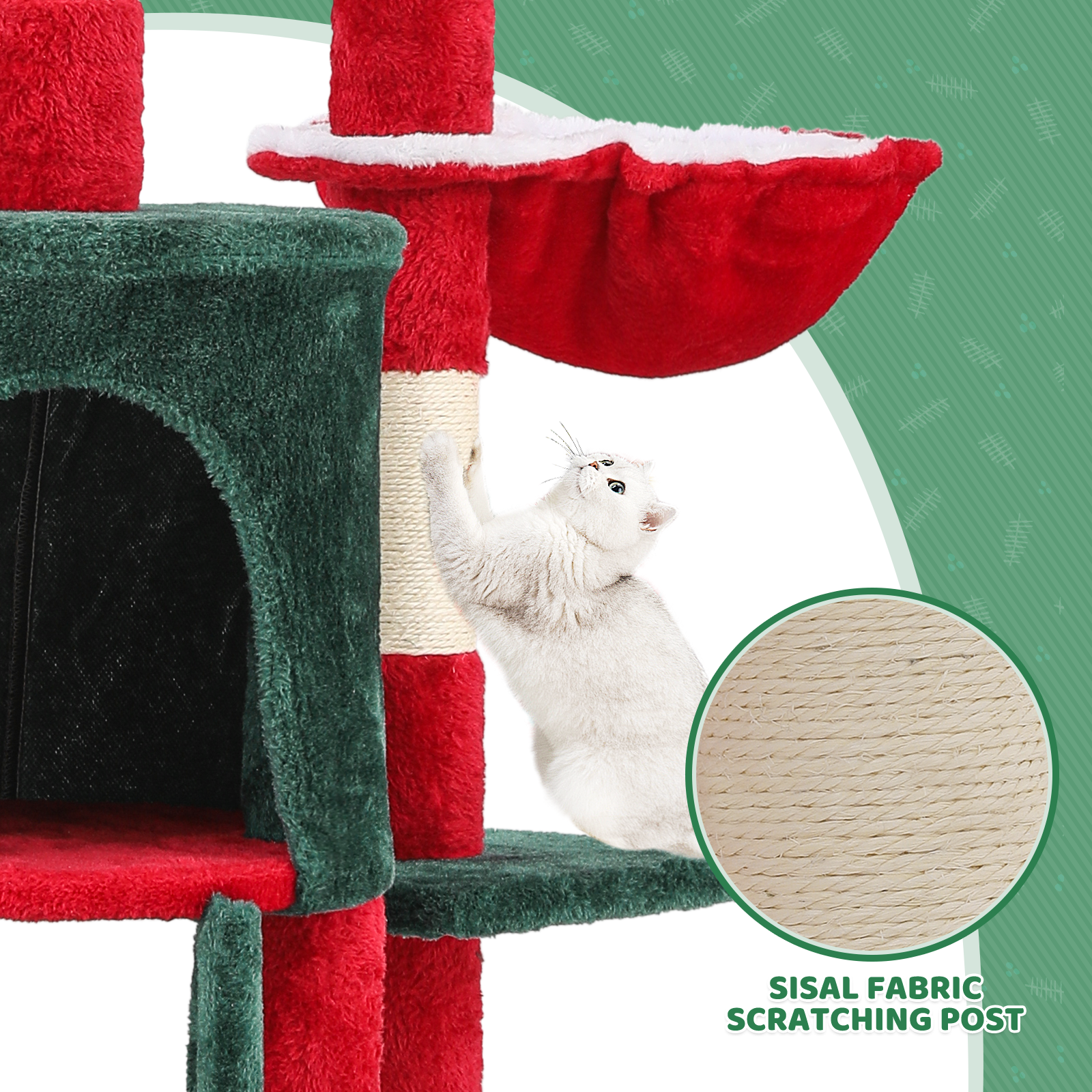 55 Inch Indoor Christmas Cat Tree Cat Tower Cat Crawl Cat Nest Party Xmas Décor