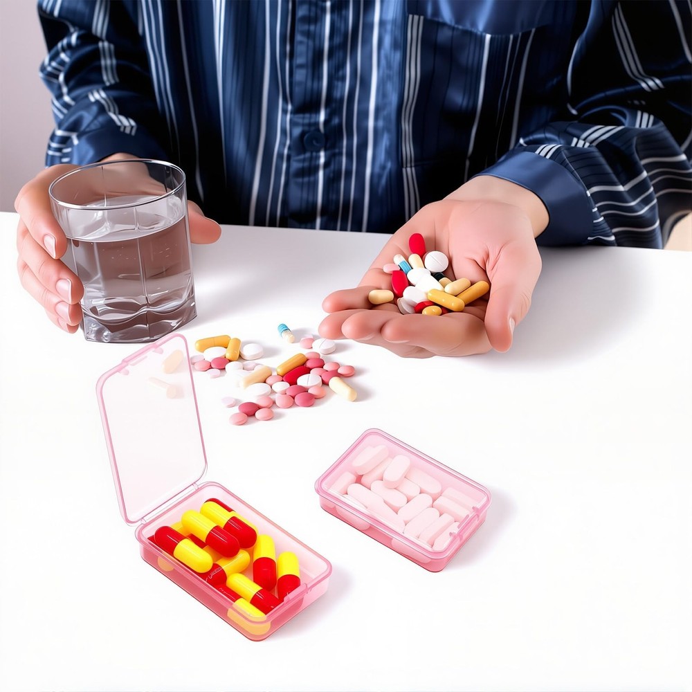 6 PCS Small Pill Box, Tiny Case,Mini Clear Plastic Storage Pink