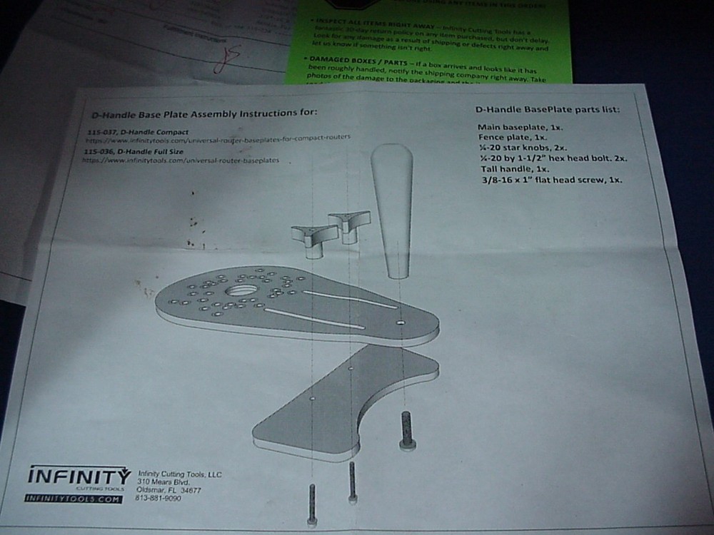 New Infinity Tools D-Handle Full Size Universal Router Base