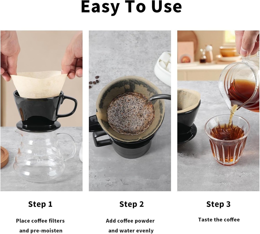 Ceramic Pour Over Coffee Maker Dripper with 3 Holes Flat Bottom