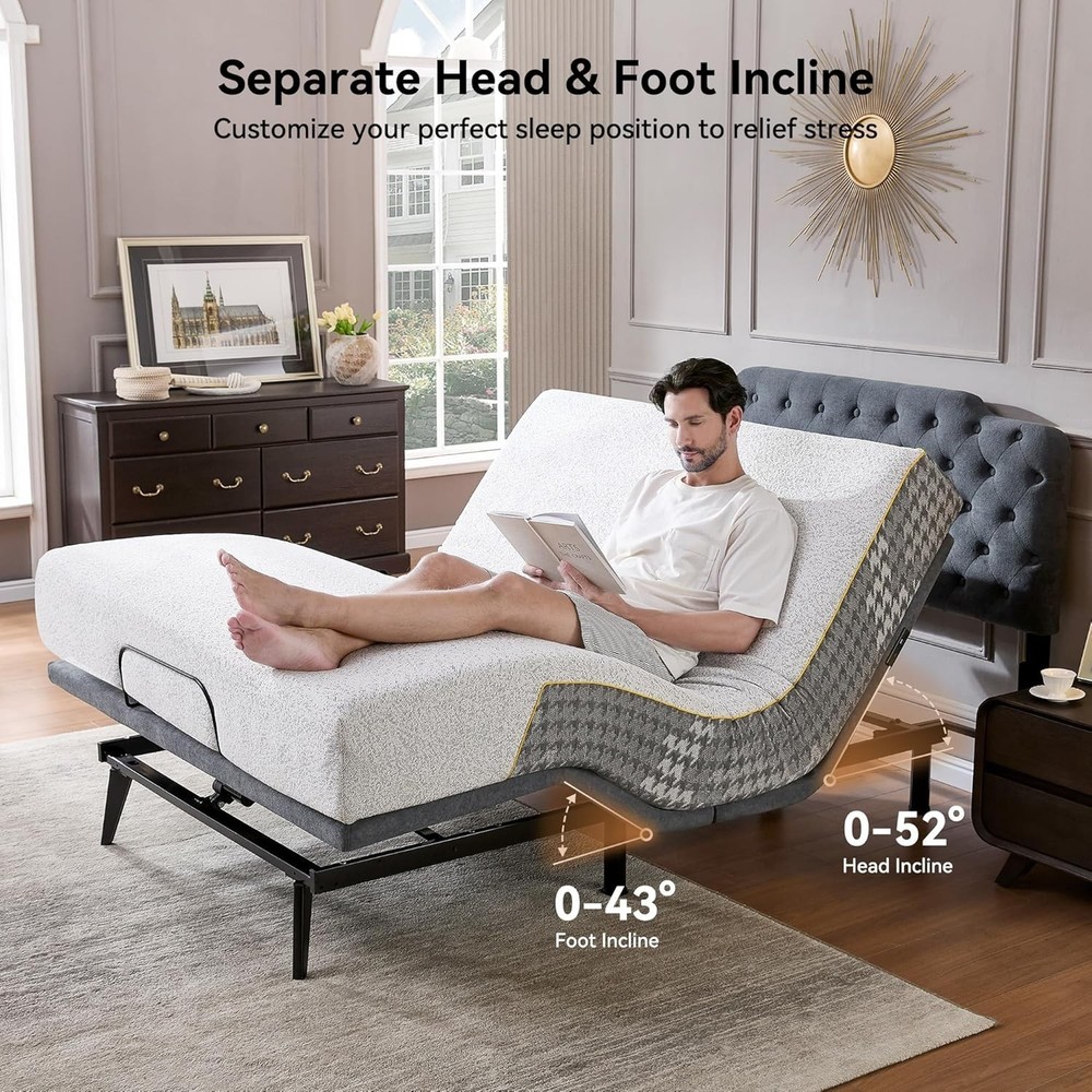 Ergonomic Queen Adjustable Bed Frame Electric Bed Base w/Wireless Remote Control