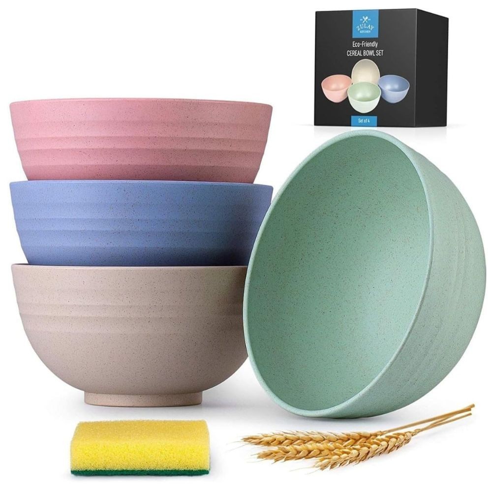 Zulay 24oz Unbreakable Wheat Straw Plastic Cereal Bowls Set of 4