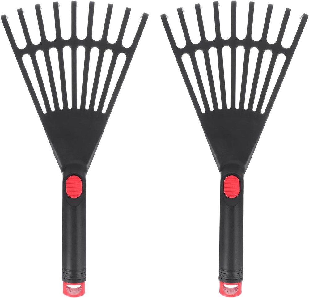 DECHOUS 2Pcs Small Hand Rake Garden Tool: Short Handle Plastic Black