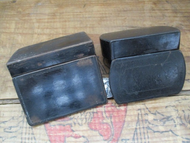 2 Antique Black Lacquer Snuff Boxes with Hinged Lids