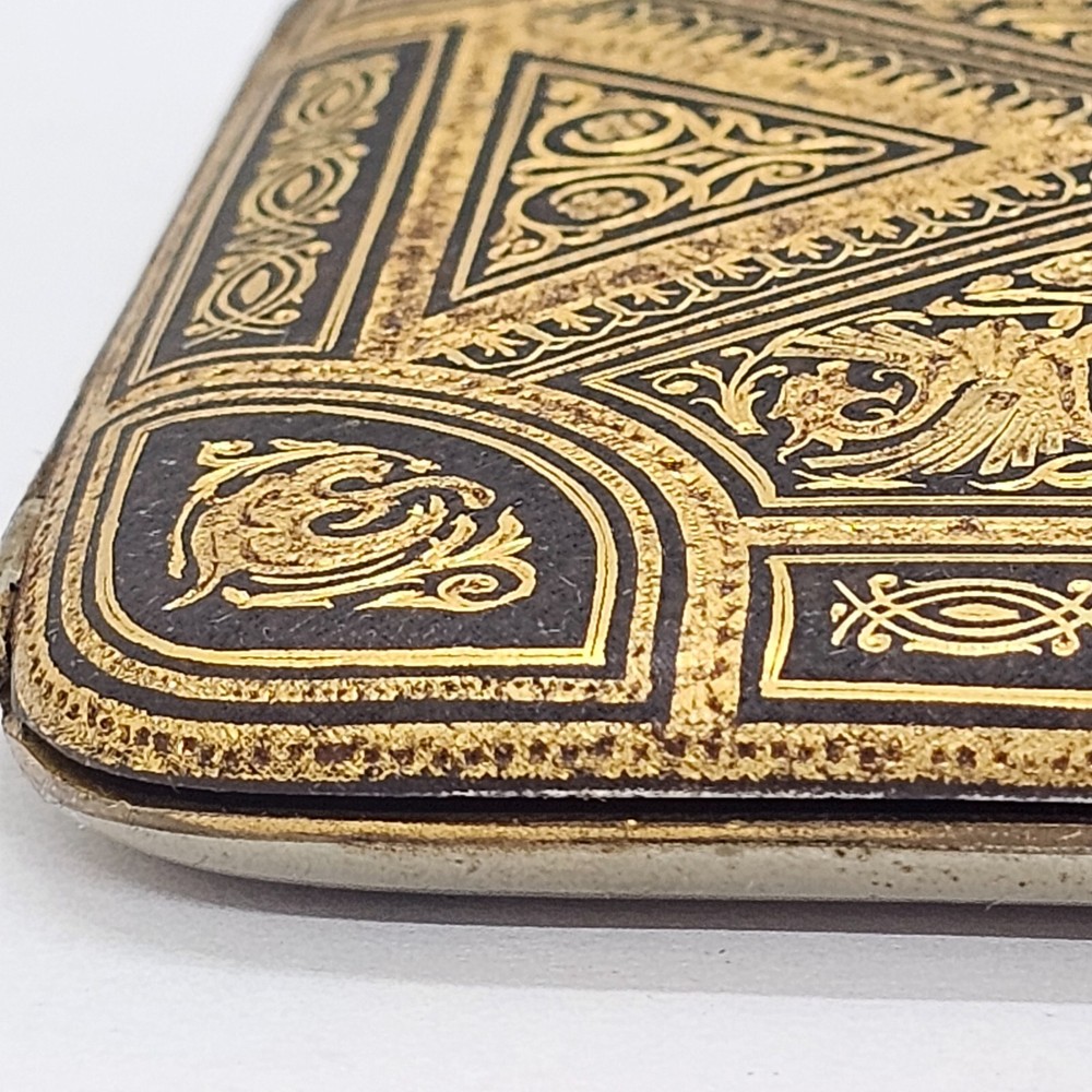 antique spain toledo cigar vesta case damascene dragon rectangular