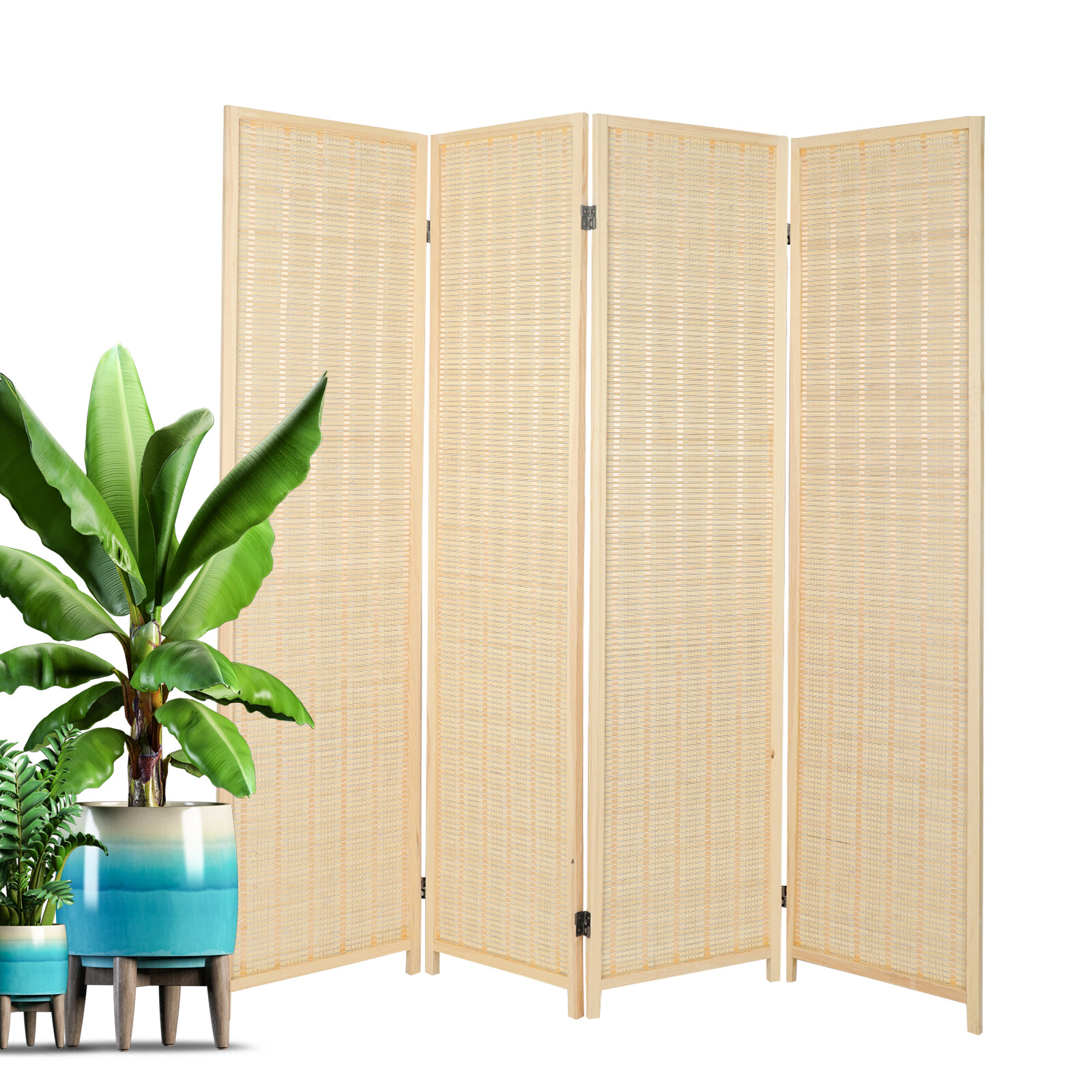 Room Divider Folding Privacy Screen 4 Panel Bamboo Partition Wall Separation