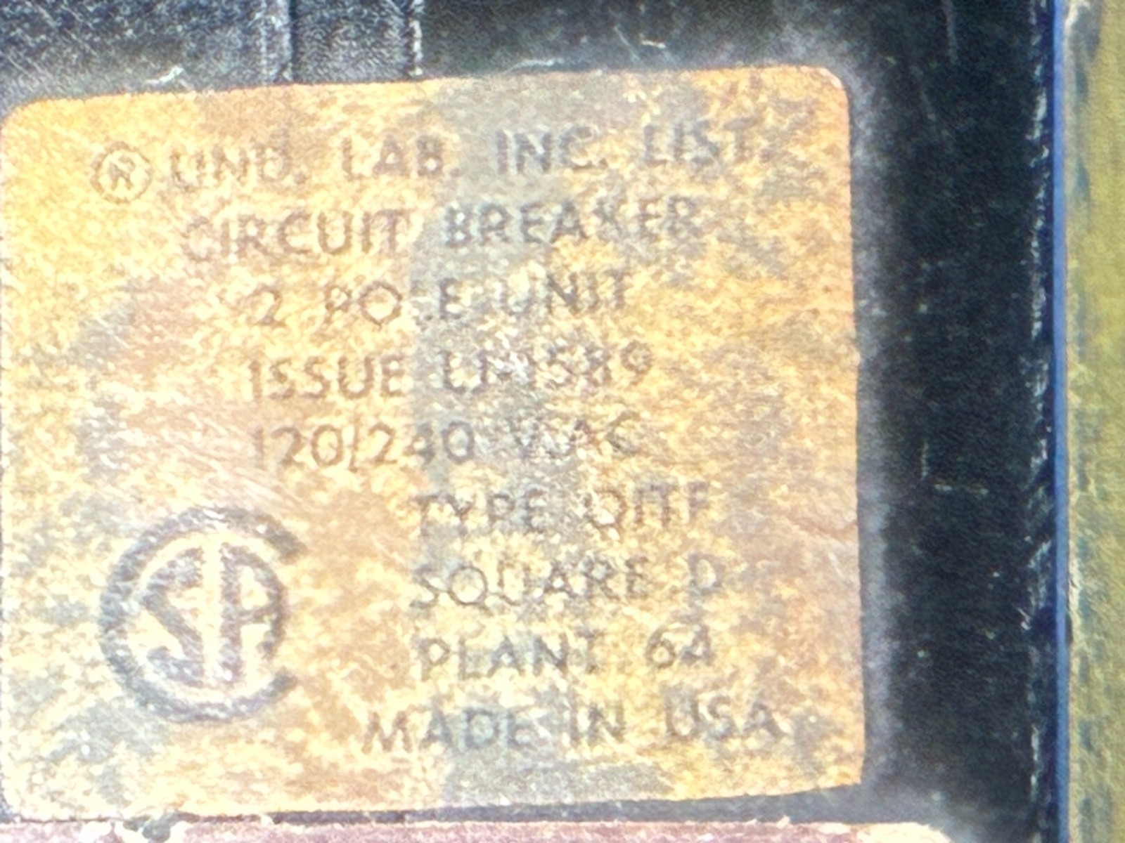 SQUARE D Q1 2100 TF Z 100 Amp 2 Pole TOP FEED MAIN CIRCUIT BREAKER Type QITF