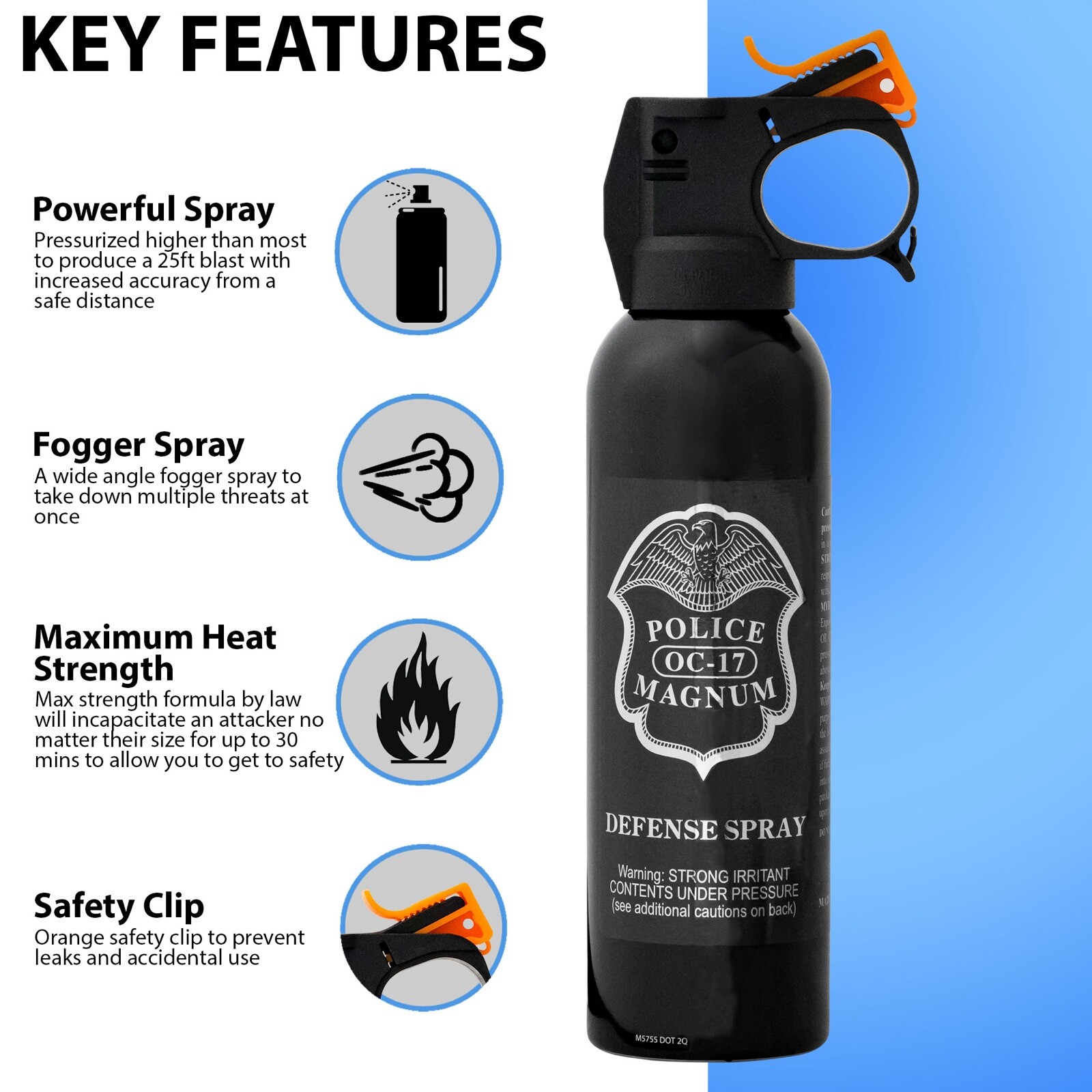 POLICE MAGNUM pepper spray 7oz ounce Riot Fire Master Fog Home Defense Security