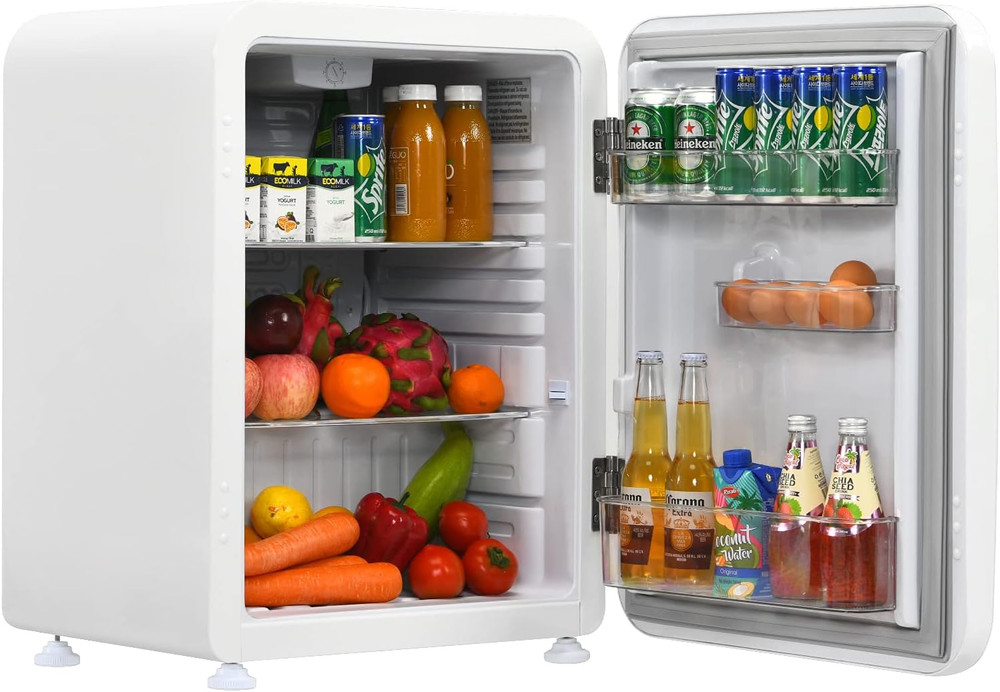 Compact 2.4 Cu Ft Mini Fridge with Adjustable Temp & Auto Defrost - White