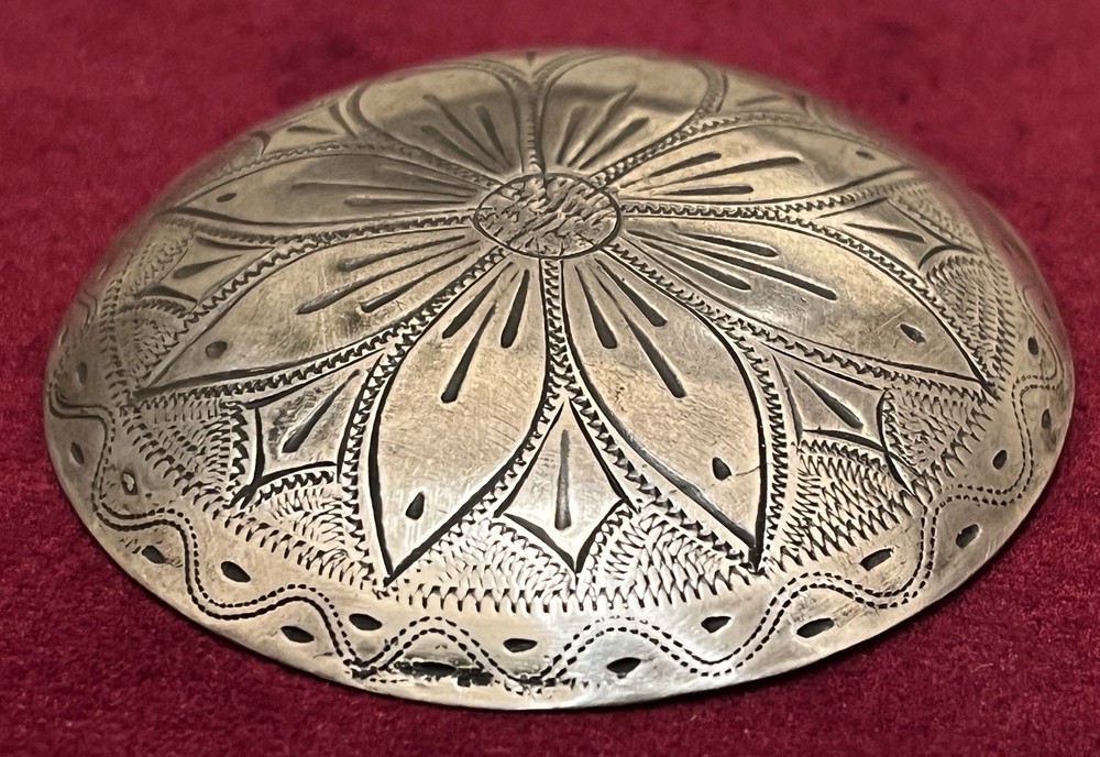 Antique Solid Silver Western Spur / Bridle Engraved Conchos