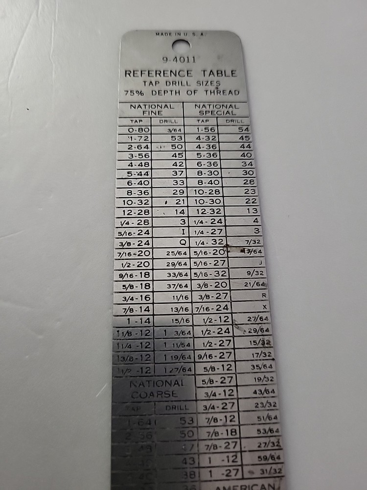Craftsman Reference Table Tap Drill Sizes 9-4011