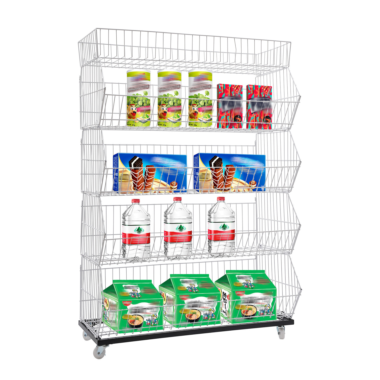 5 Tier Wire Grid Retail Display Shelf Merchandise Display Rack Stand w/4 Pulleys