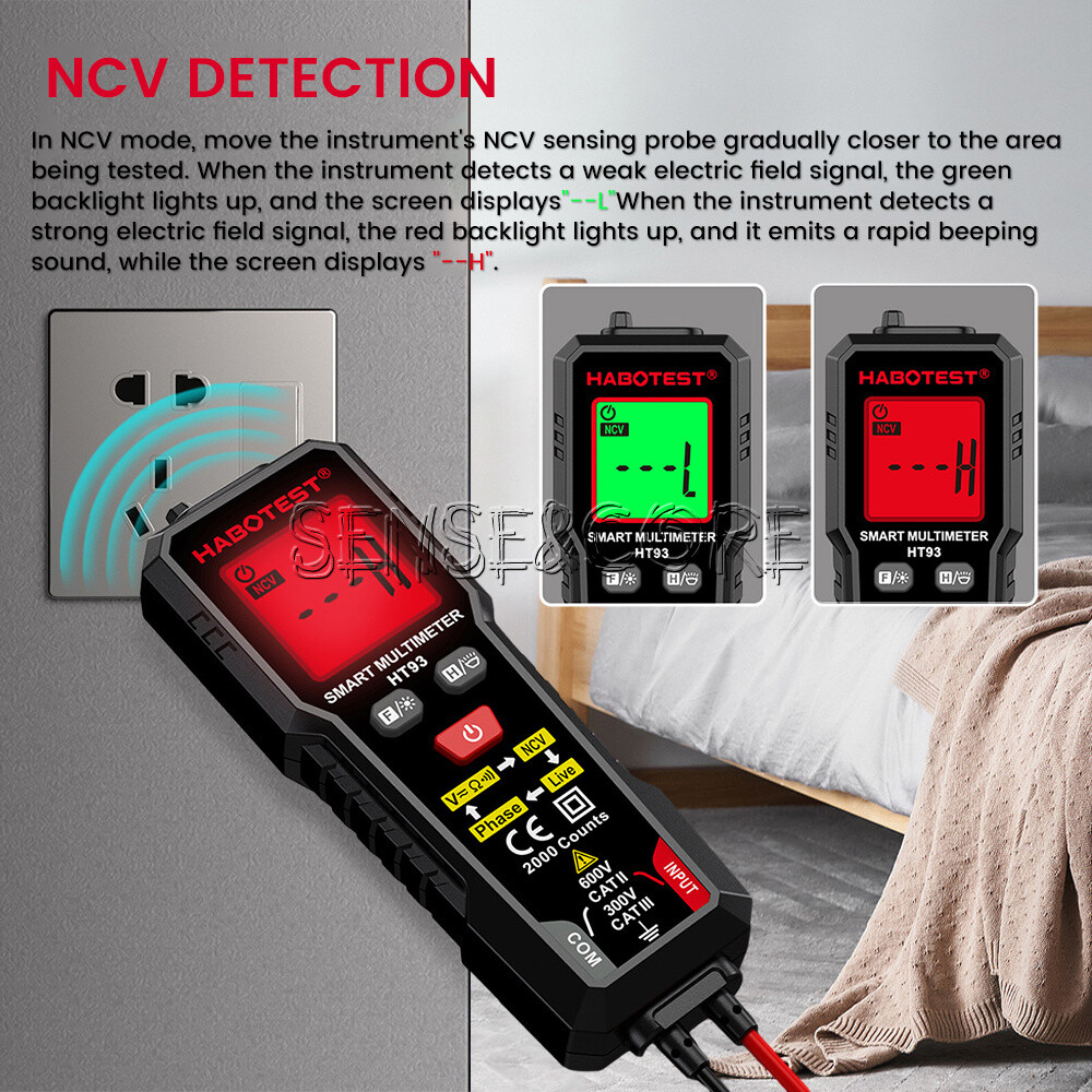 HT93 Digital Multimeter Smart Meter 2000 Counts AC Voltage NCV Tester Car Range-