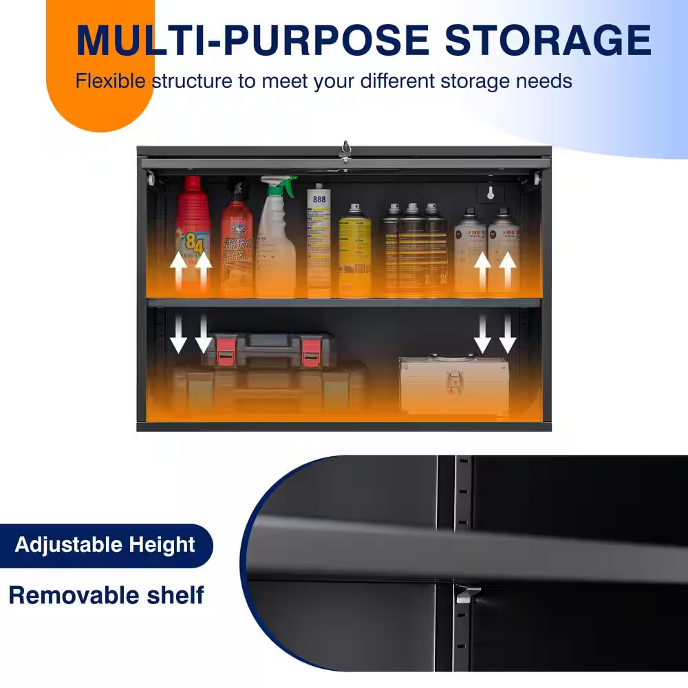 Black 31.5 In. W X 21.6 In. H X 15.7 In. D Steel Garage Wall Cabinet with 2 Shel