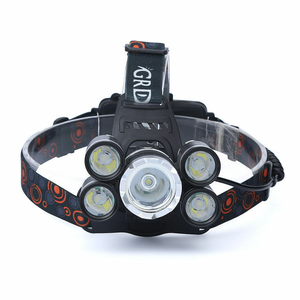 LED Headlamp 5 Head 18650 Headlight Flashlight Torch Light