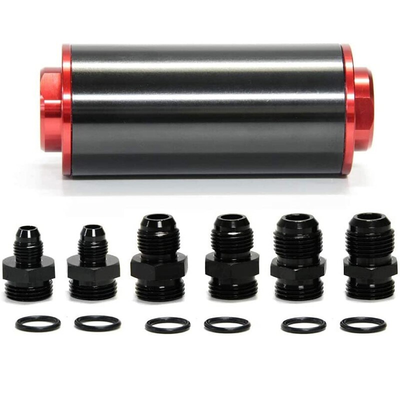 High Flow Inline Fuel Filter 100 Micron Cleanable 6AN 8AN 10AN Adapter Universal