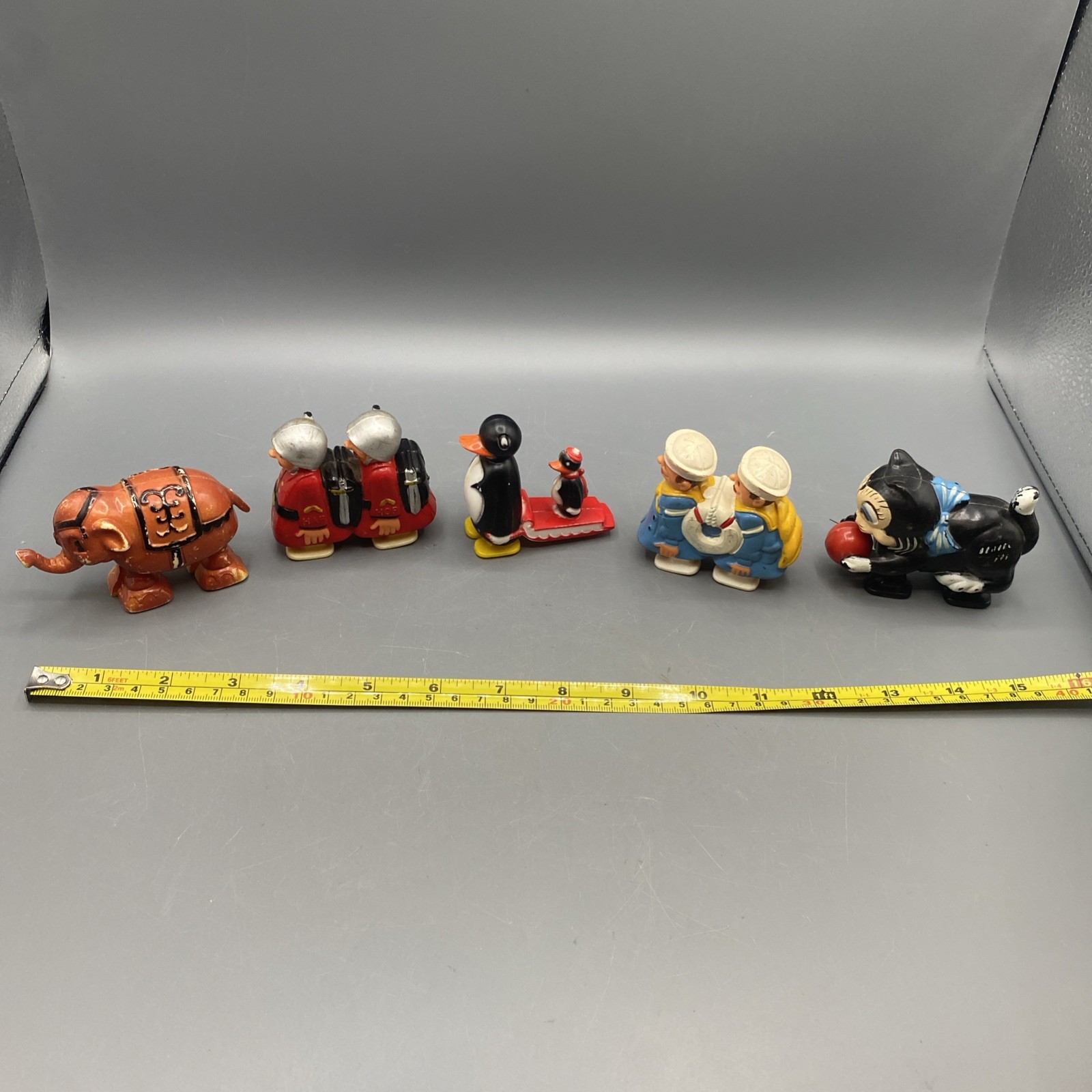 Vintage 1960’s Marx Ramp Walker Lot Of 5 Penguins/Sailors/Soldiers/Cat