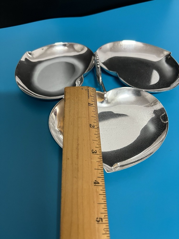 Vintage Shiny Silverplate Triple Heart Trinket Candy Dish