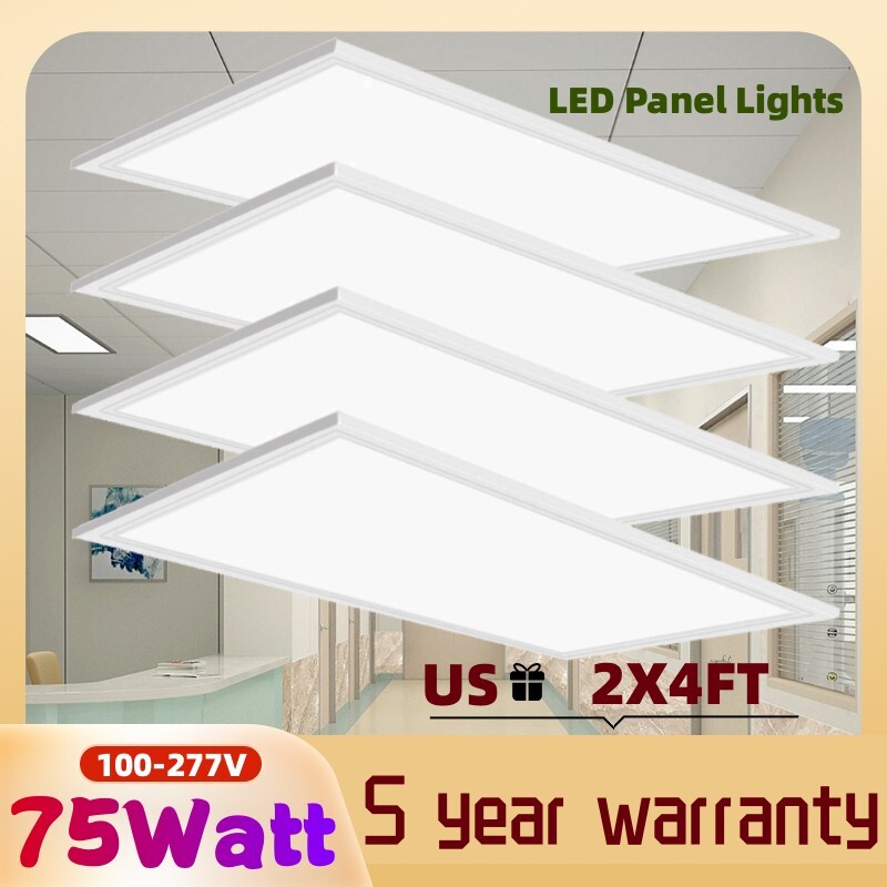 2x4FT LED Flat Panel Light, 75W 0-10v Dimmable Edge-lit Drop Ceiling Fixture 4pc