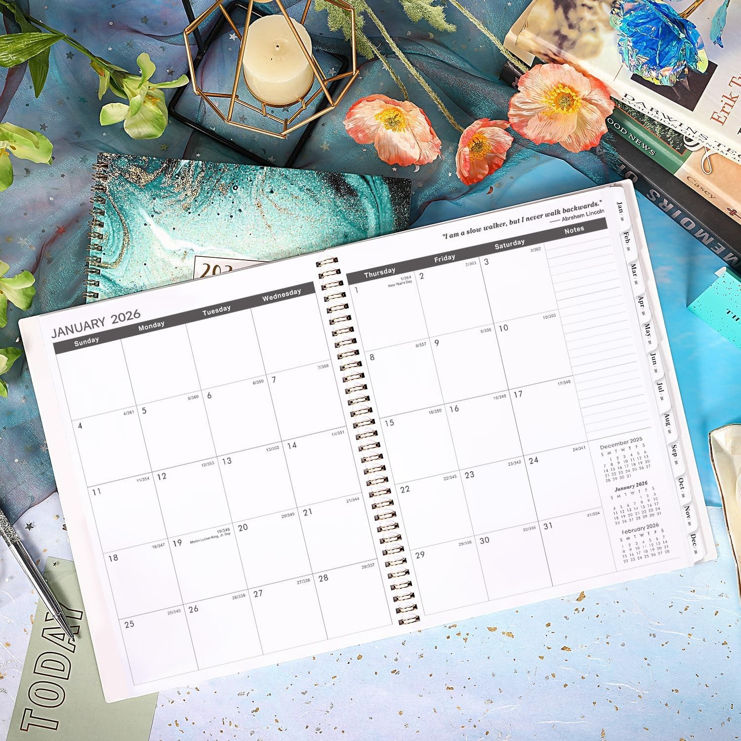 Convenient 2026-2027 Calendar Planner | 9" x 11" with Monthly Tabs & Pockets