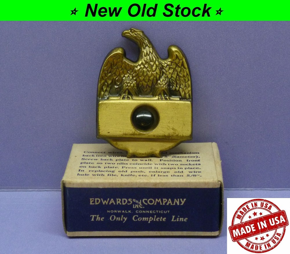 ✅ Vintage Edwards Brass Doorbell Push Button, Eagle Design, Colonial Screw-less