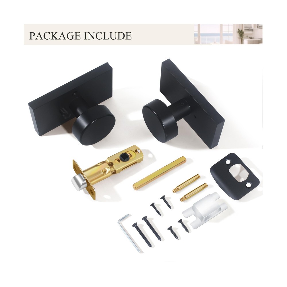 Matte Black Door Knobs Interior with Lock, Modern Privacy Rectangle Door Knob...