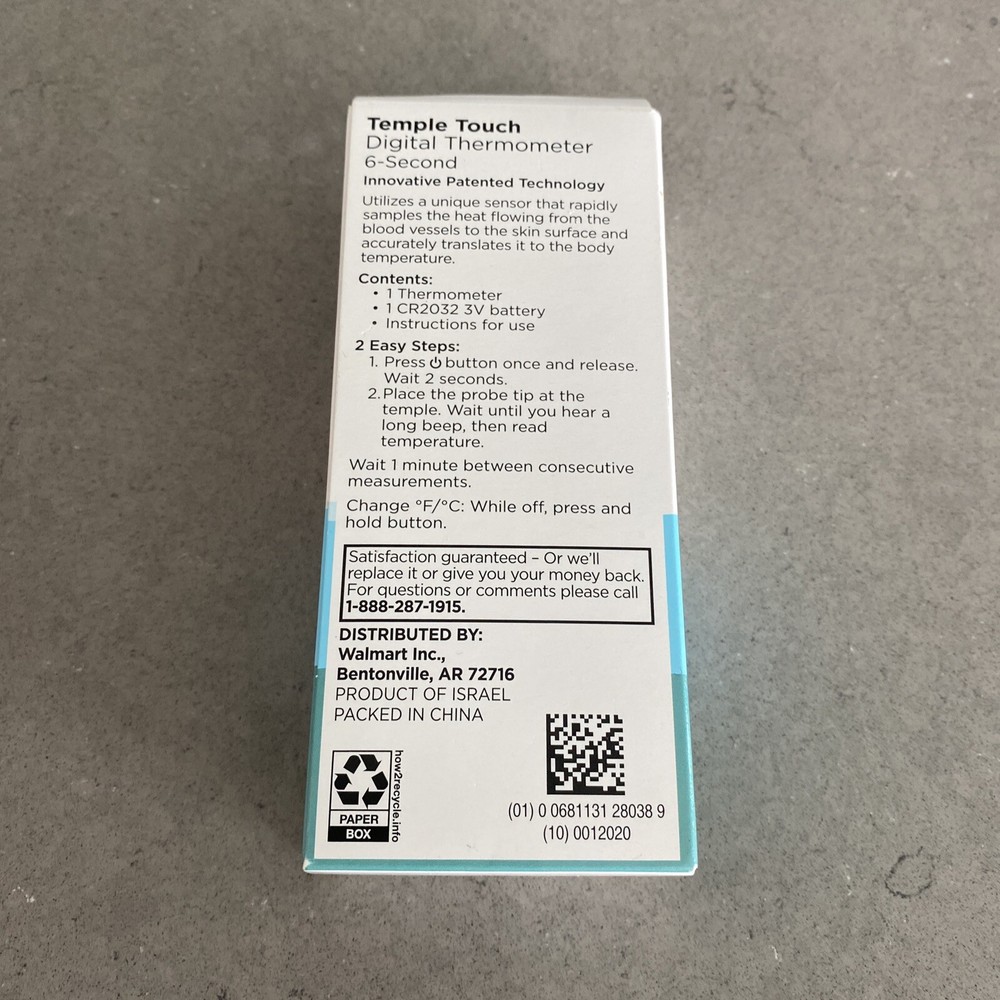 EQUATE 6 Second Reading Temple Touch Digital Thermometer For Children | New