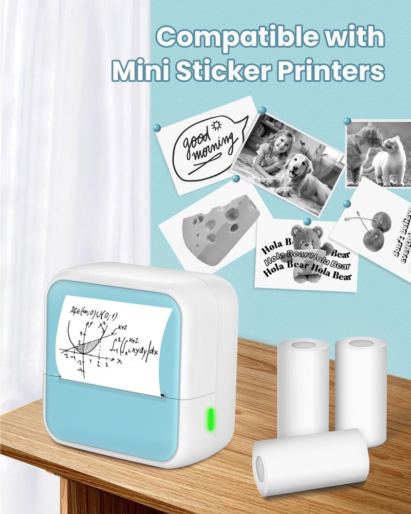 Sticker Printer with 3 Rolls Stickers + 3 Rolls Mini Sticker Printer Thermal ...