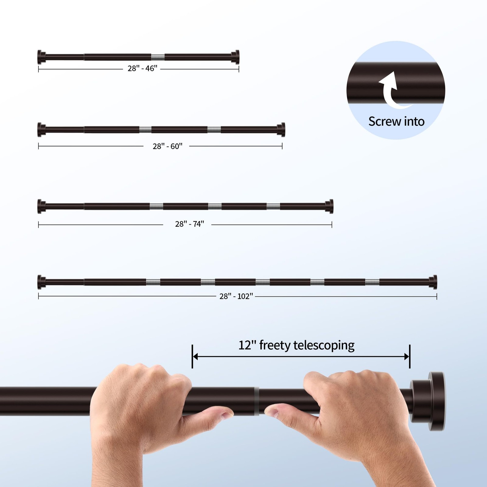 Heavy Duty Tension Shower Curtain Rod, Adjustable 28-74 inch, No Drill