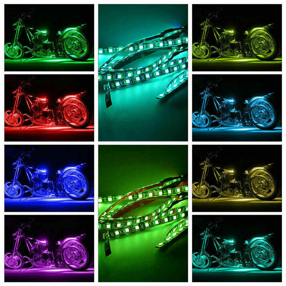 16PCS Motorcycle RGB LED Strip Light Under Glow Neon Kit Bluetooth APP Control