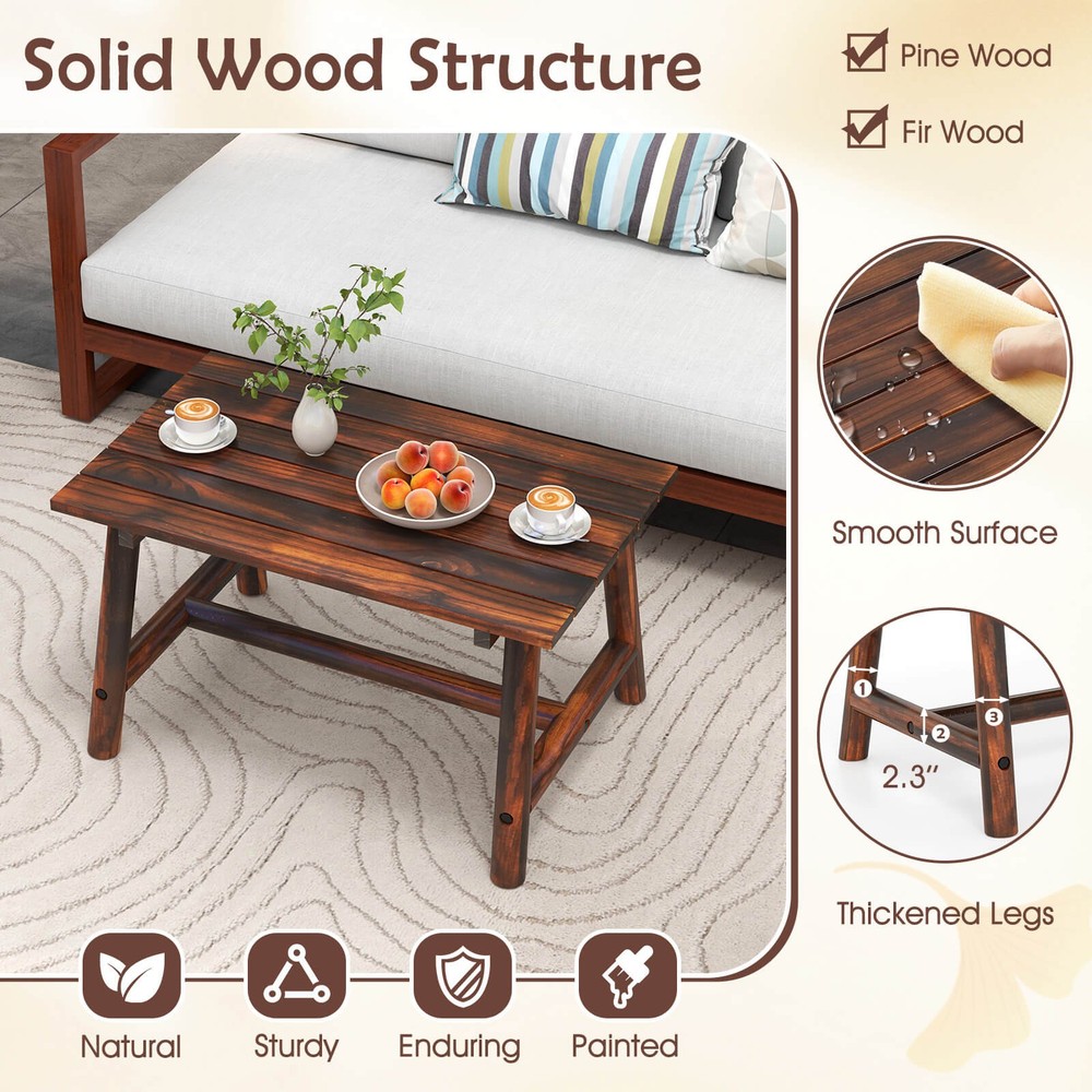 Outdoor Coffee Table with Slatted Tabletop Rectangle Side Table for Garden