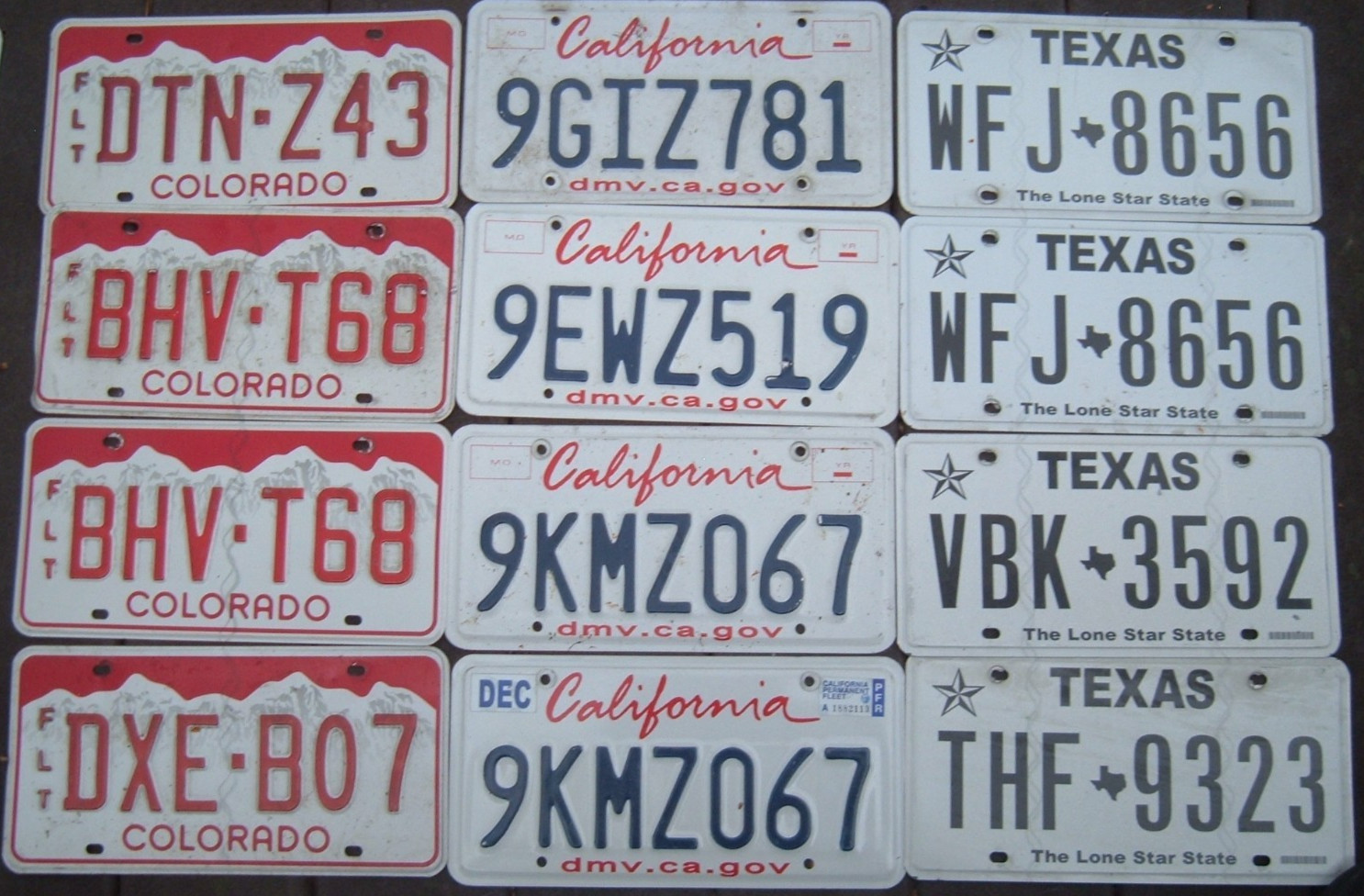 Lot of 12 US license plates Colorado Texas California Some pairs