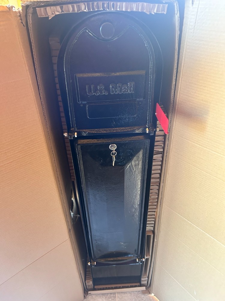Decorative Cast Aluminum Mailbox Lockable Vault Column 2 Door "Brick In" Black