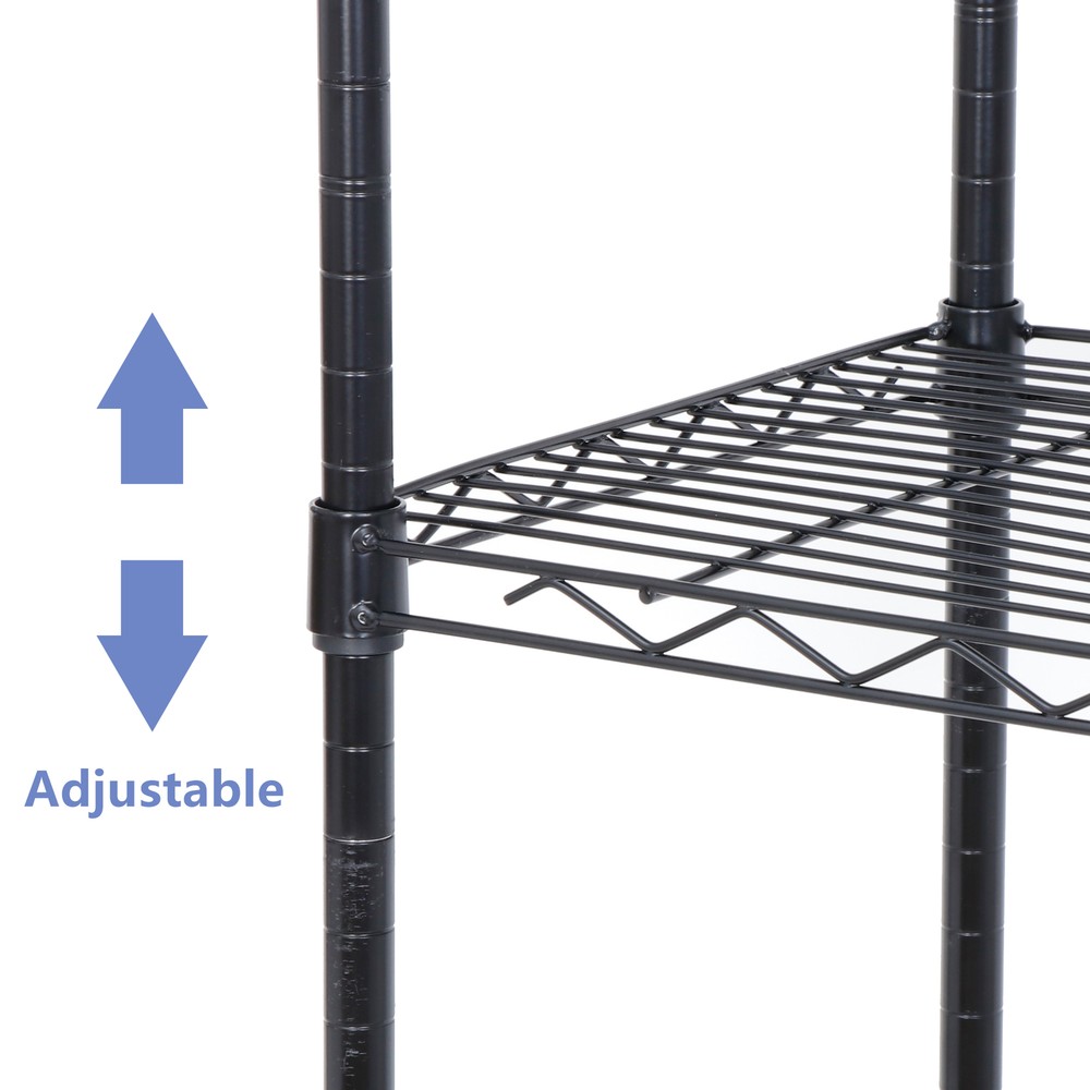 5 Layer Unit Wire Rack Storage Shelf Black Holder Kitchen Display with 4 Wheels